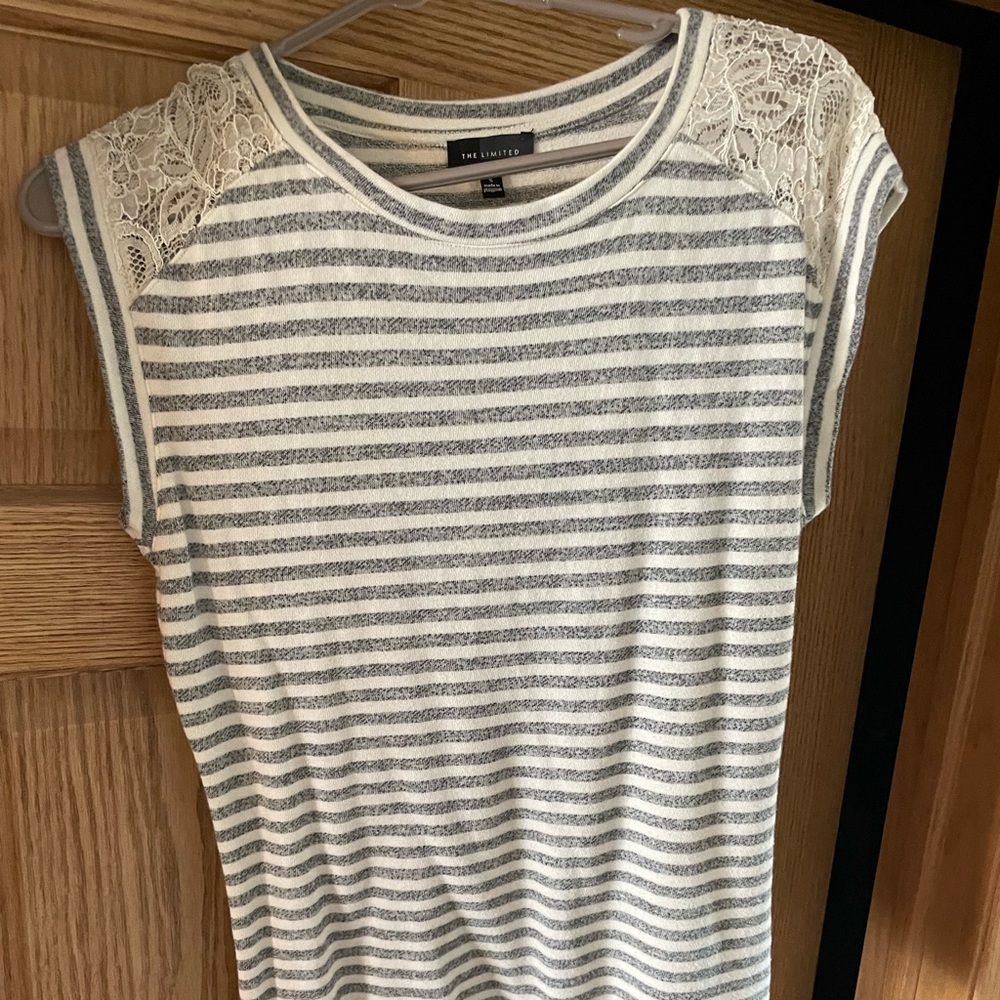 The Limited lace sleeve striped blouse